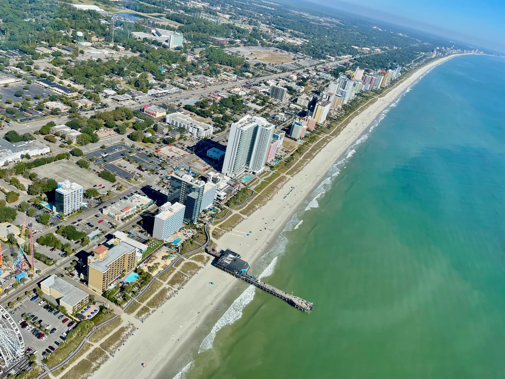 Aerial view of North Myrtle Beach coastline facing south